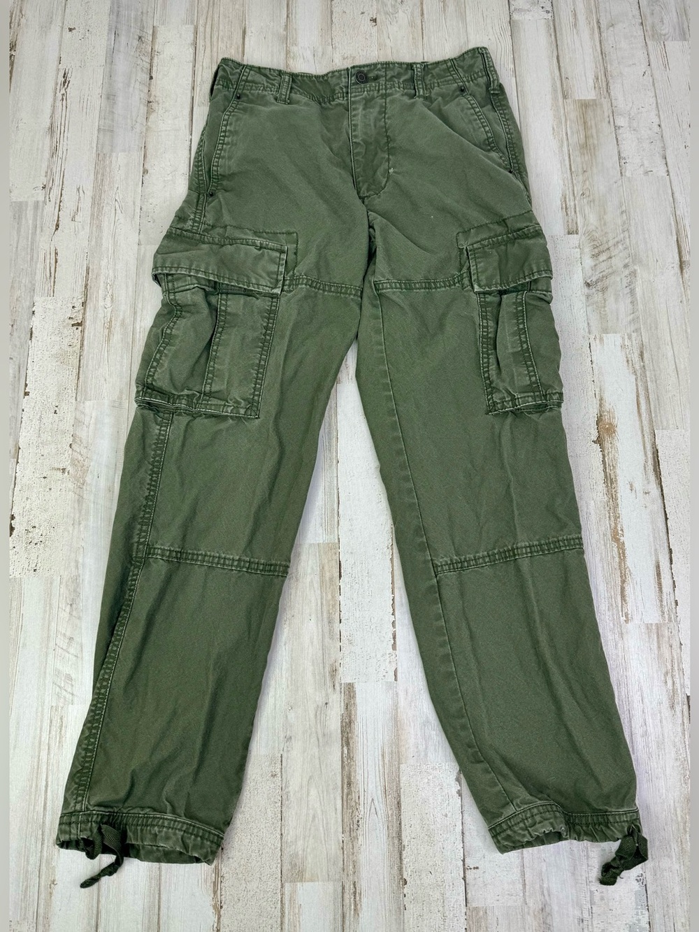 VTG Y2K Old Navy Cargo Pants Women 26x28 Green Roll Up Grunge Skater Stretch